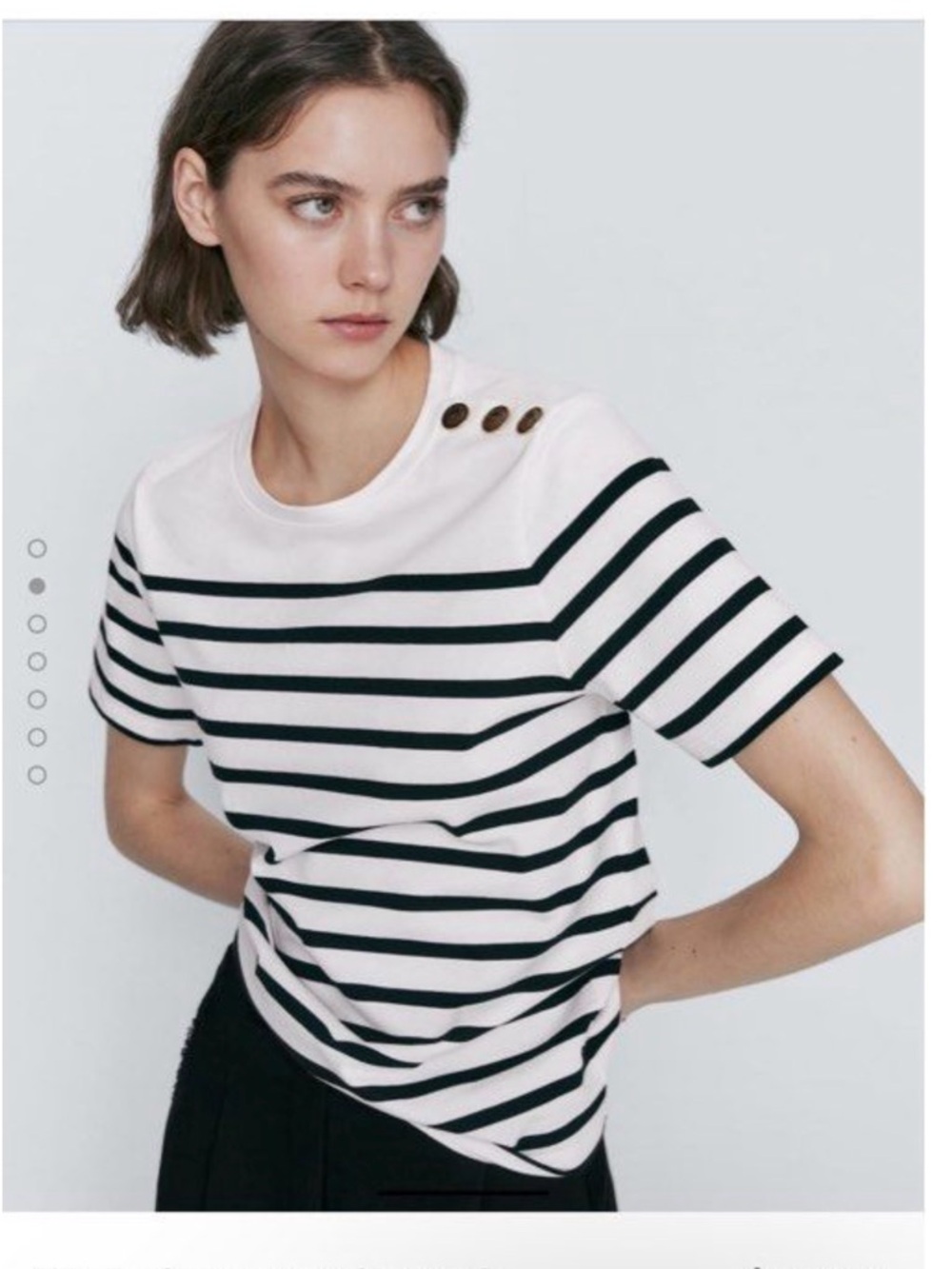 Massimo Dutti Striped Button-Shoulder T-Shirt in White and Black